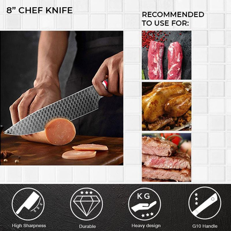 Samurai Set - Chef, Santoku, Pairing (Polkadot)
