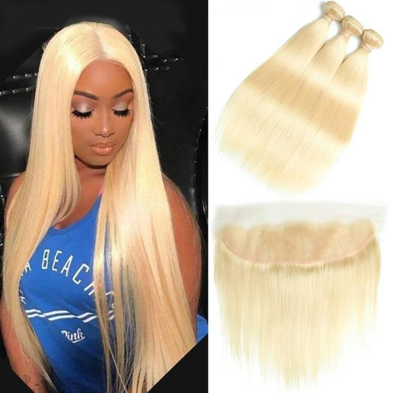 613 Color Human Hair Blonde Bundles With Frontal Brazilian