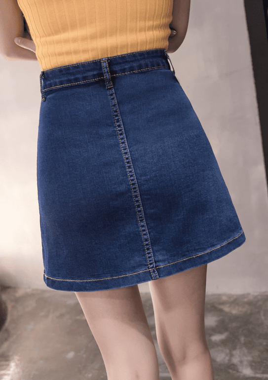 Pocket Button Denim Skirt | Above Knee Mini Skirt