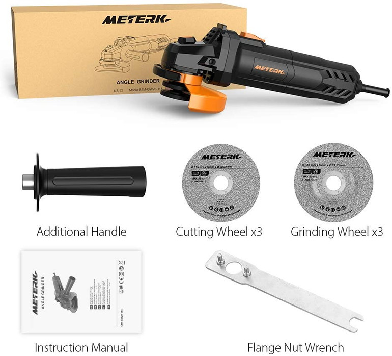 Electric Angle Grinder 6A 4-1/2inch with 115mm 3 Grinding Abrasive Wheels.