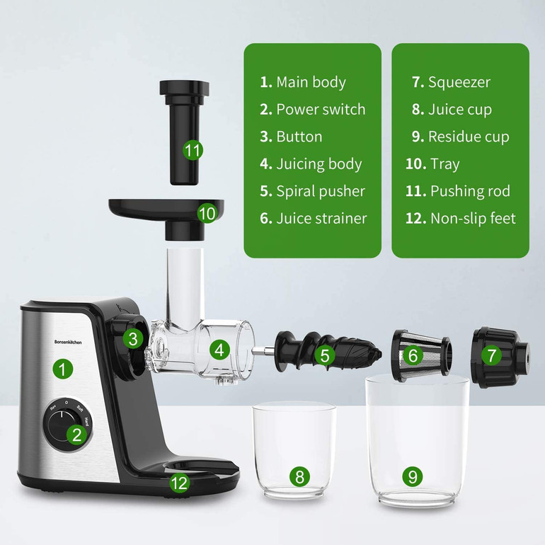 Masticating Juicer Machines, Bonsen-kitchen Cold Press Juicer