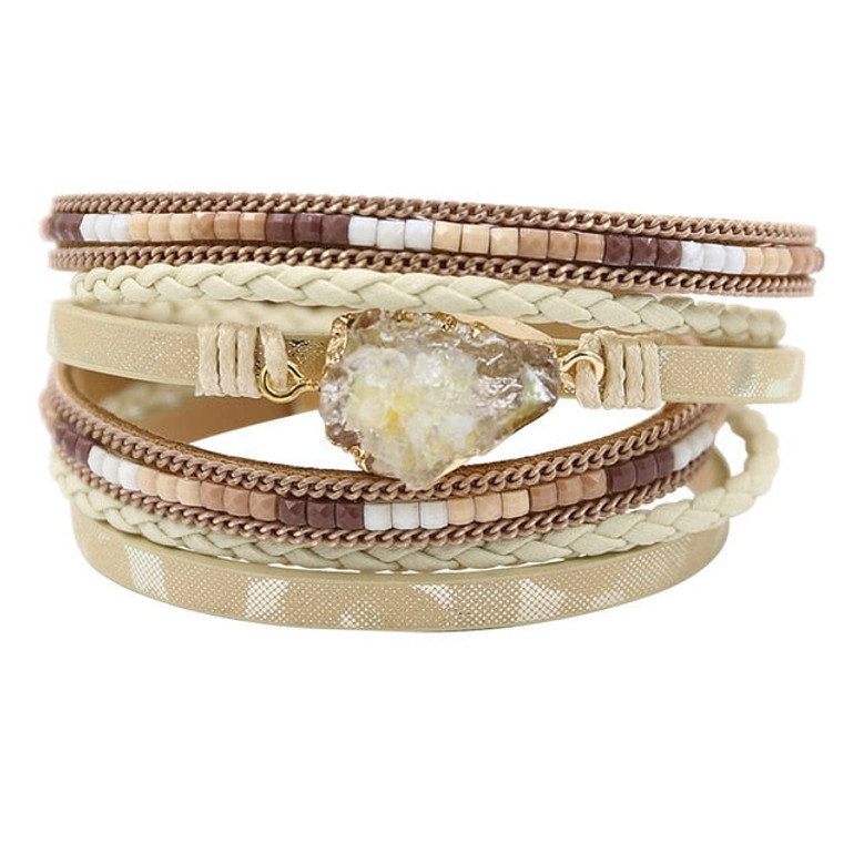 Green Leather Bracelets for Women Multilayer | Bracelet Vintage Feather Charm bracelet Pulseras