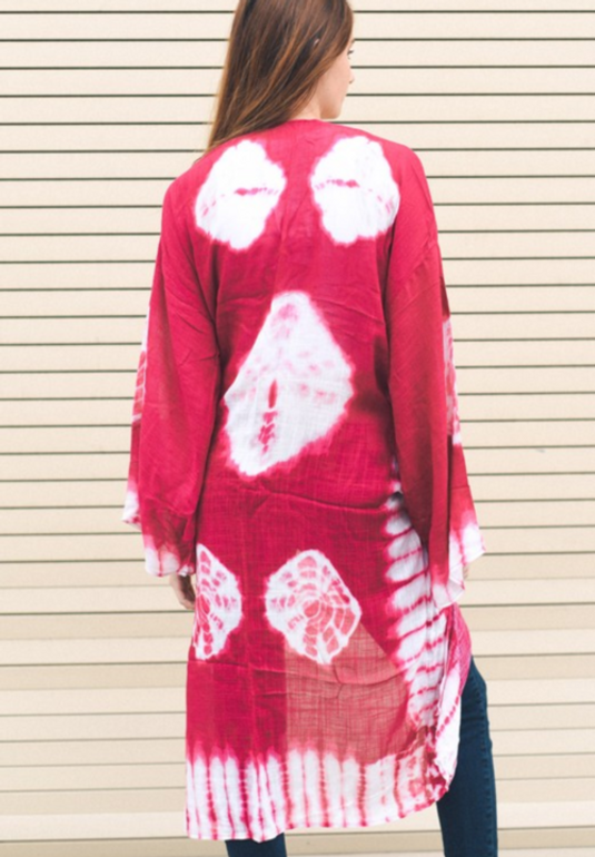 Berry Boho Tie Dye Long Sleeve Kimono