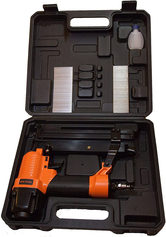 18 Gauge 2 in 1 Pneumatic Brad Nailer and Stapler with Carrying Case. 18 Gauge 2 in 1 Pneumatic Brad Nailer and Stapler with Carrying Case.