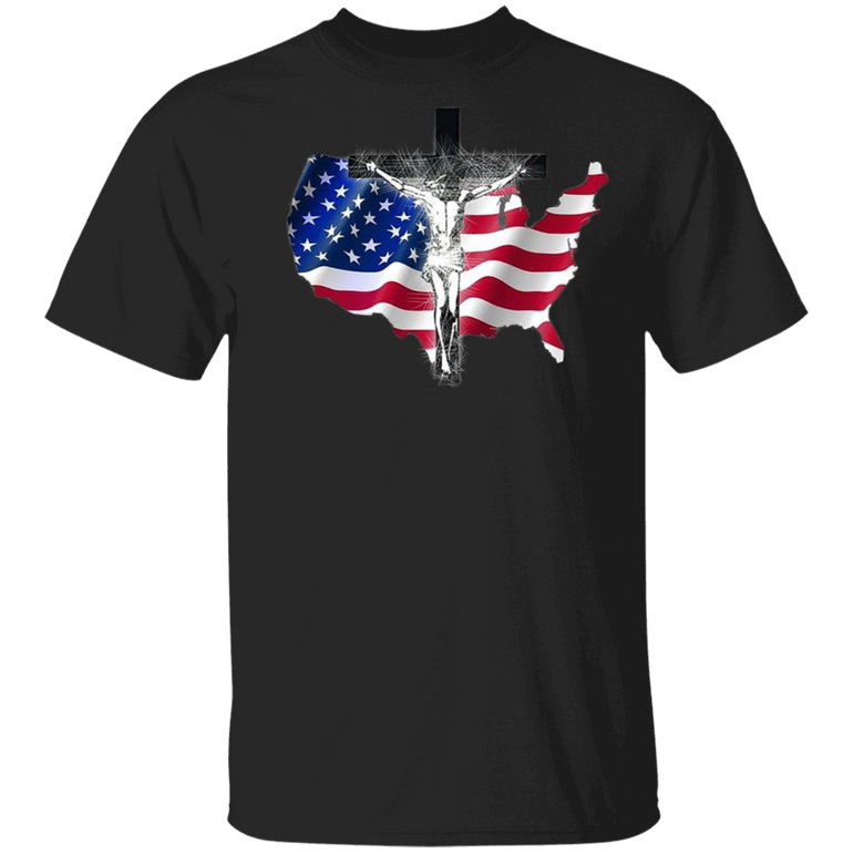 Jesus Christ On Cross T-Shirt American Flag Christian Religion Shirt Gift For Men For Women