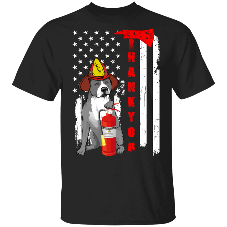 Firefighter Pitbull Thank You American Flag Shirt Cute Dog Gift For Firefighter