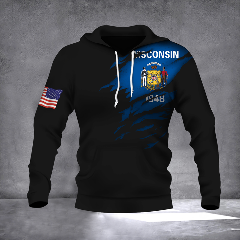 Wisconsin State Flag And American Flag Logo Hoodie Pride Wisconsin State Xmas Gift For Him Wisconsin State Flag And American Flag Logo Hoodie Pride Wisconsin State Xmas Gift For Him