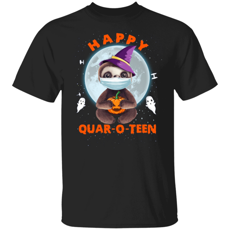 Sloth Happy Quar O Teen Shirt Happy Sloth Wearing Mask T-Shirt Halloween Graphic Tees