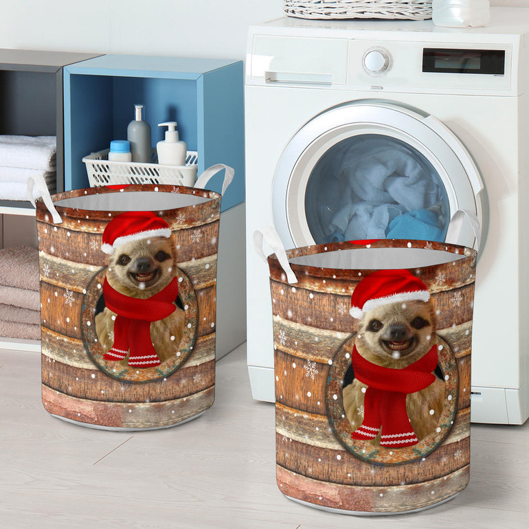 Sloth Christmas Wood Vintage Large Laundry Basket Seasonal Gifts Family Presents Home Cleaning