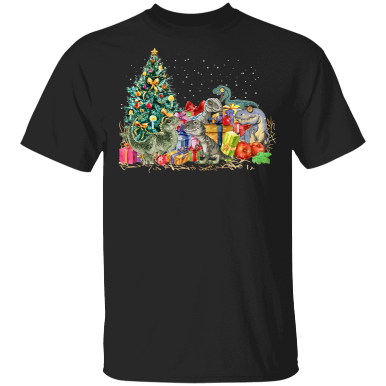 Dino T-Rex With Christmas Gifts Boxes T-Shirt Family Christmas Shirts Dinosaur Gifts Unisex