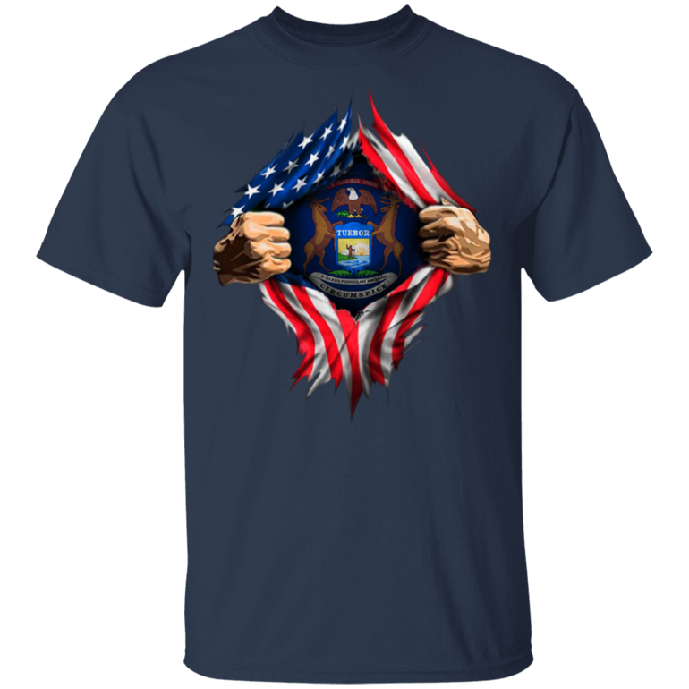 Michigan Heartbeat Inside American Flag T-Shirt American Pride Patriotic Shirt