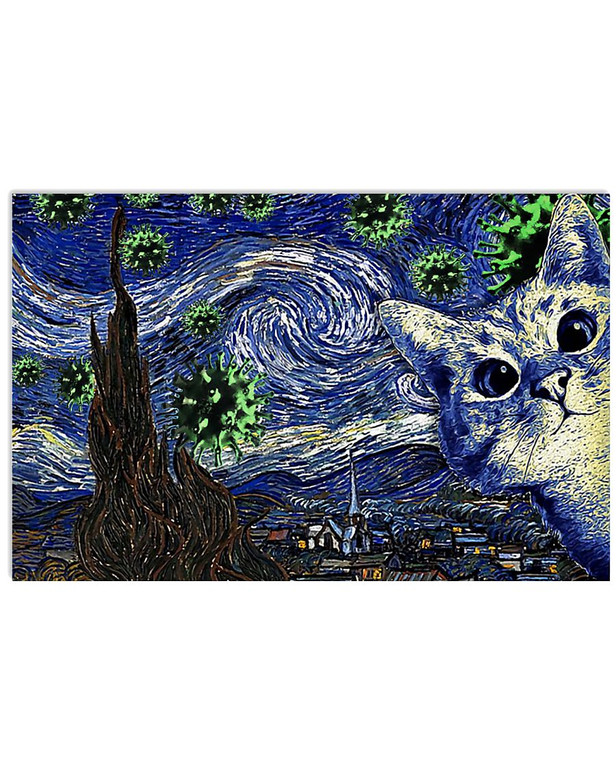 Cat The Starry Night by Vincent Van Gogh Poster Print I Survived 2020 Poster Bedroom Wall Decor