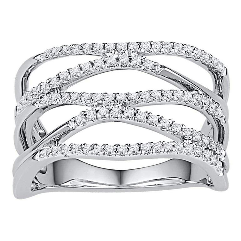 Diamond Band | 10kt White Gold Womens Round Diamond Crossover Band Ring 3/8 Cttw |  Splendid Jewellery