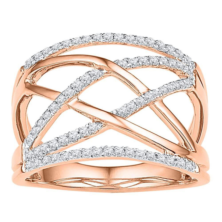 Diamond Fashion Ring |  10kt Rose Gold Womens Round Diamond Crisscross Crossover Band Ring 1/3 Cttw |  Splendid Jewellery