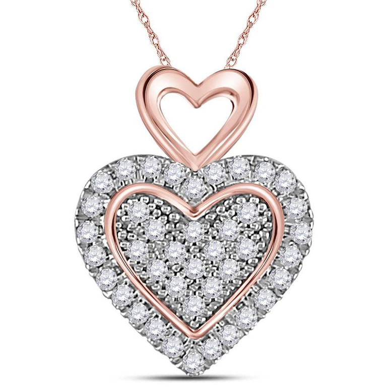 Diamond Heart & Love Symbol Pendant |  10kt Two-tone Gold Womens Round Diamond Heart Pendant 1/6 Cttw |  Splendid Jewellery