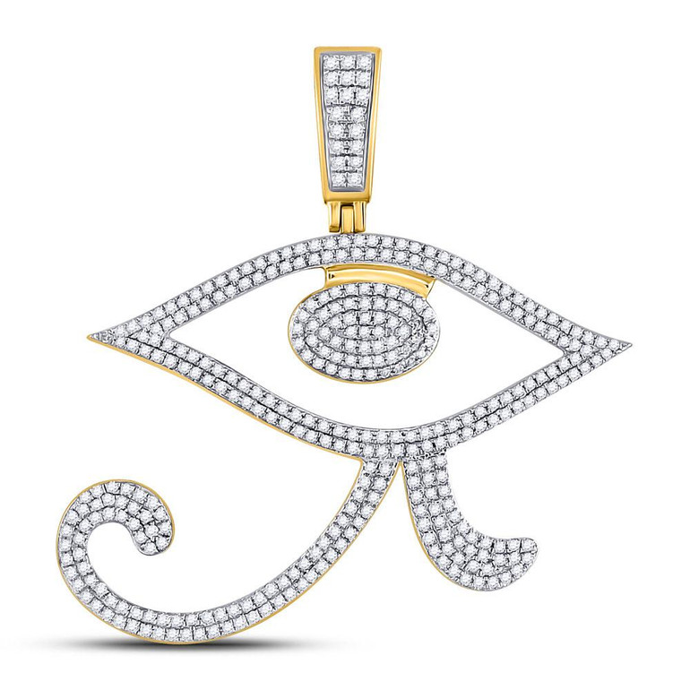 Men's Diamond Charm Pendant |  10kt Yellow Gold Mens Round Diamond Eye of Ra Egyptian Charm Pendant 1 Cttw |  Splendid Jewellery