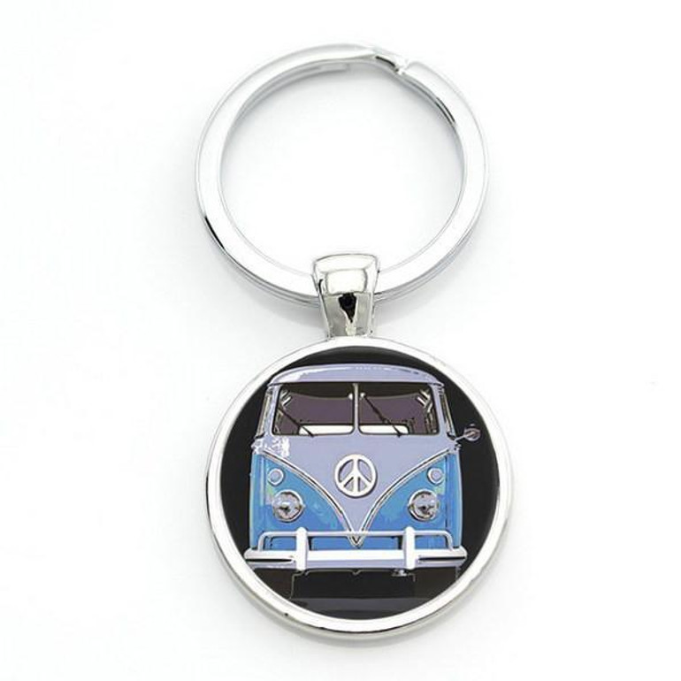 Blue Van Hippie in Peace Key Chain