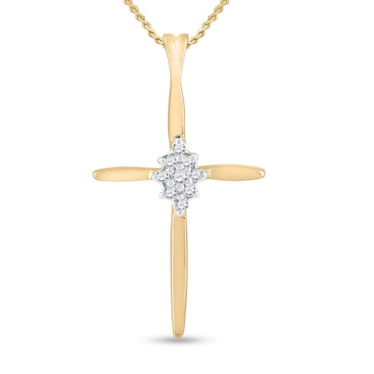 Diamond Cross Pendant |  10kt Yellow Gold Womens Round Diamond Cross Pendant 1/12 Cttw |  Splendid Jewellery