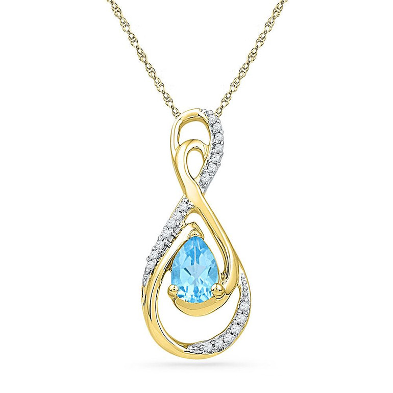 Gemstone Fashion Pendant |  10kt Yellow Gold Womens Oval Lab-Created Blue Topaz Solitaire Pendant 3/4 Cttw |  Splendid Jewellery