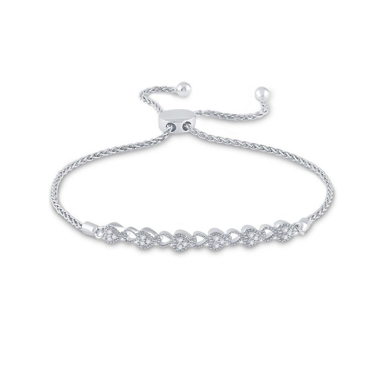 Bracelets |  Sterling Silver Womens Round Diamond Heart Bolo Bracelet 1/10 Cttw |  Splendid Jewellery