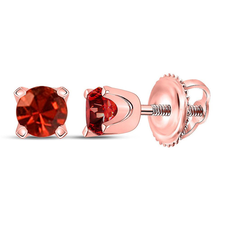 Earrings |  10kt Rose Gold Womens Round Red Color Enhanced Diamond Solitaire Earrings 1/2 Cttw |  Splendid Jewellery