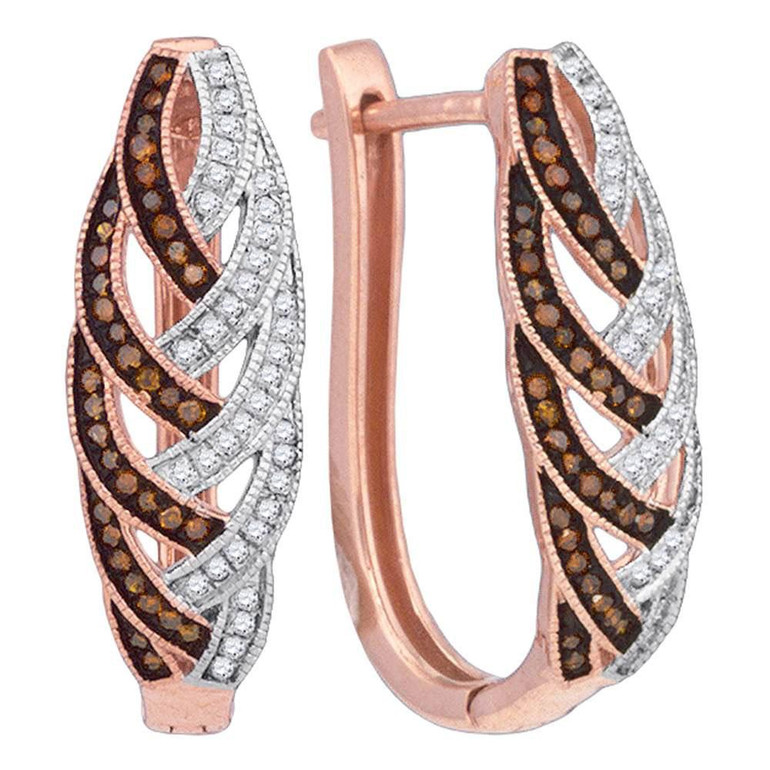 Earrings |  10kt Rose Gold Womens Round Red Color Enhanced Diamond Hoop Luxury Earrings 1/3 Cttw |  Splendid Jewellery