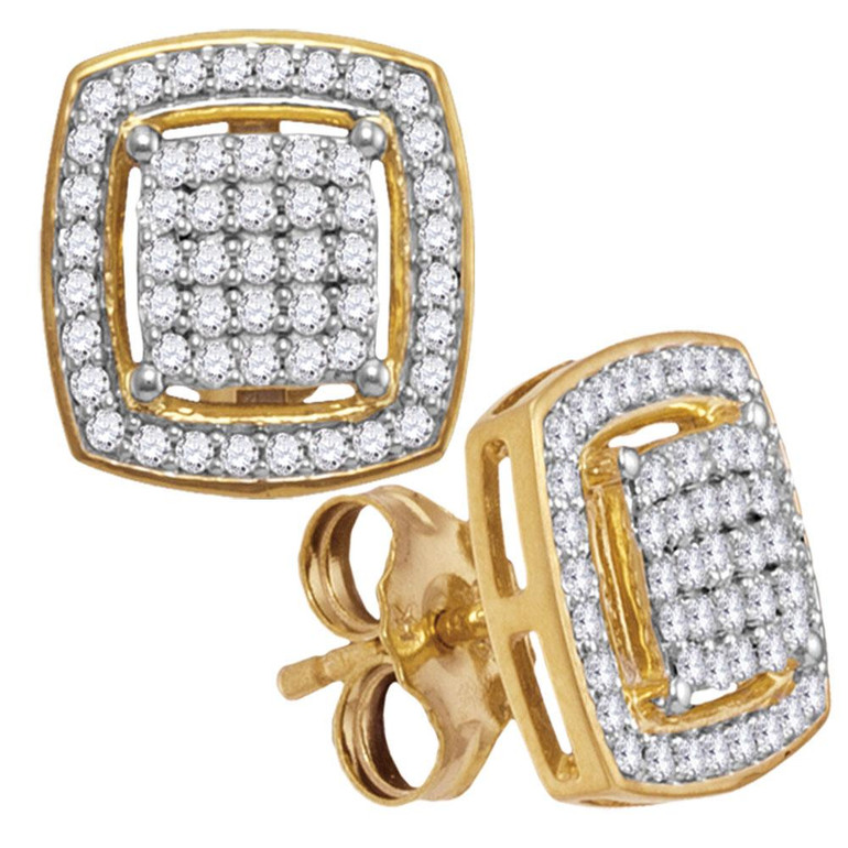 Earrings |  10kt Yellow Gold Womens Round Diamond Square Frame Cluster Earrings 1/3 Cttw |  Splendid Jewellery Earrings |  10kt Yellow Gold Womens Round Diamond Square Frame Cluster Earrings 1/3 Cttw |  Splendid Jewellery