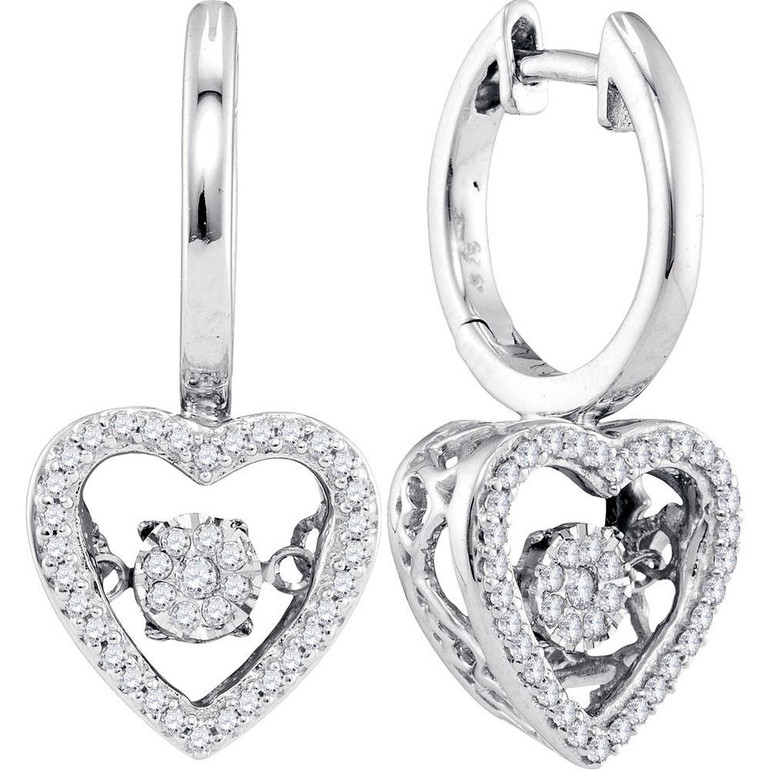 Earrings |  10kt White Gold Womens Round Diamond Heart Moving Twinkle Dangle Earrings 1/4 Cttw |  Splendid Jewellery Earrings |  10kt White Gold Womens Round Diamond Heart Moving Twinkle Dangle Earrings 1/4 Cttw |  Splendid Jewellery