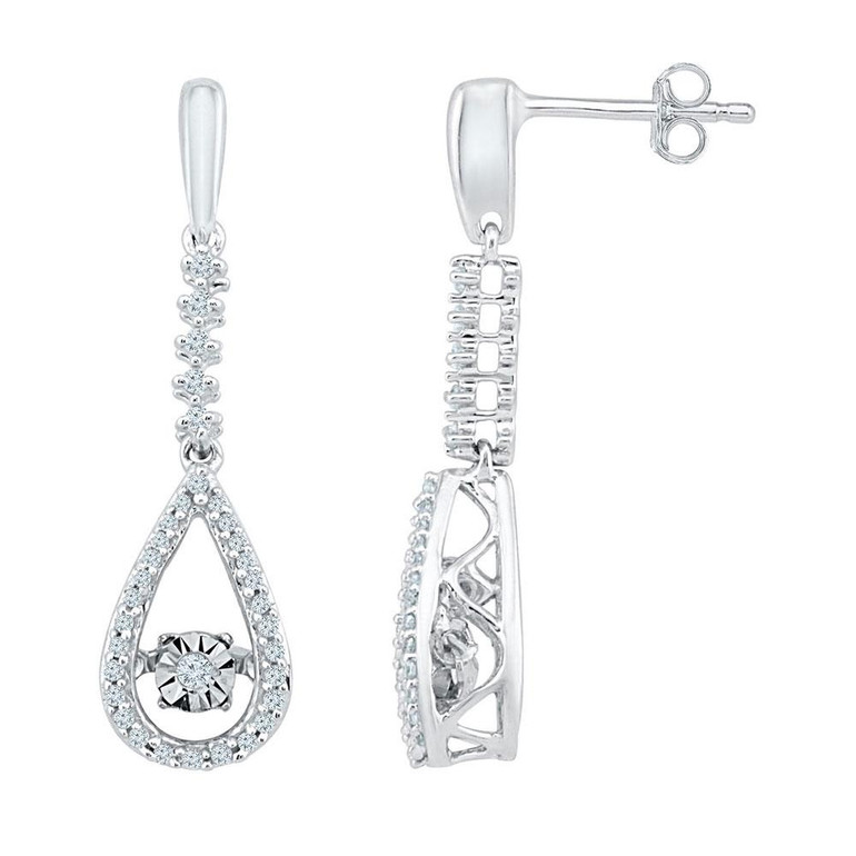 Earrings |  10kt White Gold Womens Round Diamond Moving Twinkle Teardrop Dangle Earrings 1/5 Cttw |  Splendid Jewellery Earrings |  10kt White Gold Womens Round Diamond Moving Twinkle Teardrop Dangle Earrings 1/5 Cttw |  Splendid Jewellery