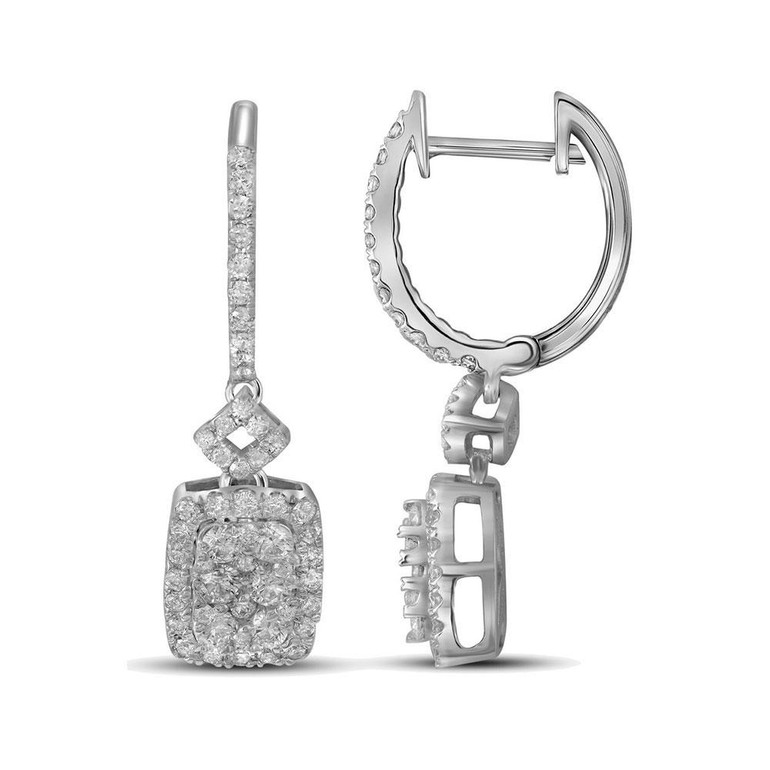 Earrings |  14kt White Gold Womens Round Diamond Rectangle Dangle Earrings 7/8 Cttw |  Splendid Jewellery Earrings |  14kt White Gold Womens Round Diamond Rectangle Dangle Earrings 7/8 Cttw |  Splendid Jewellery