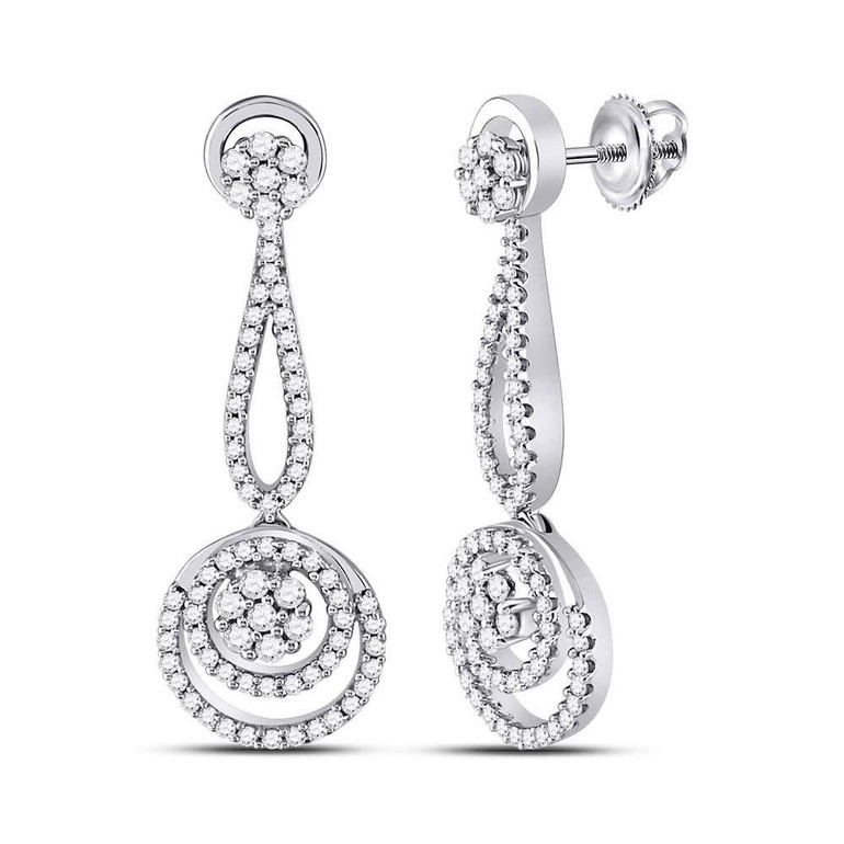 Earrings |  10kt White Gold Womens Round Diamond Circle Cluster Dangle Earrings 1 Cttw |  Splendid Jewellery Earrings |  10kt White Gold Womens Round Diamond Circle Cluster Dangle Earrings 1 Cttw |  Splendid Jewellery