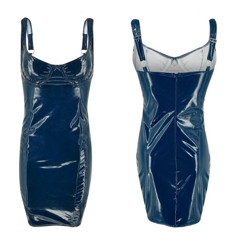 Sleeveless Leather Mini Party Dress