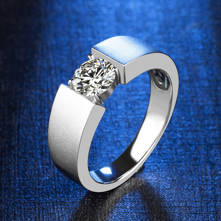 Classic Round Cut Moissanite Diamond Solitaire Men's Ring