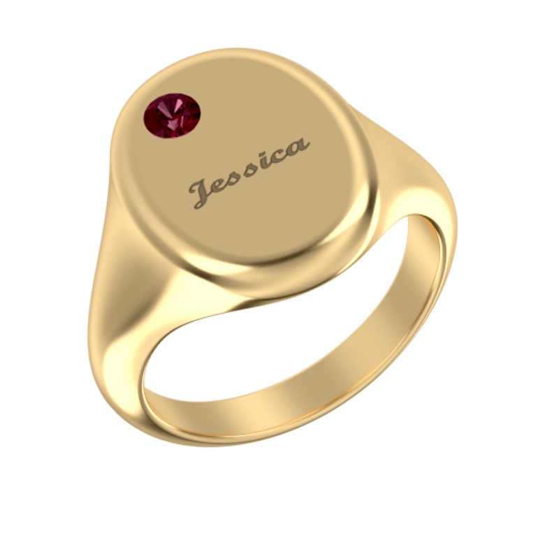 Oval Signet Name Ring With Birthstone