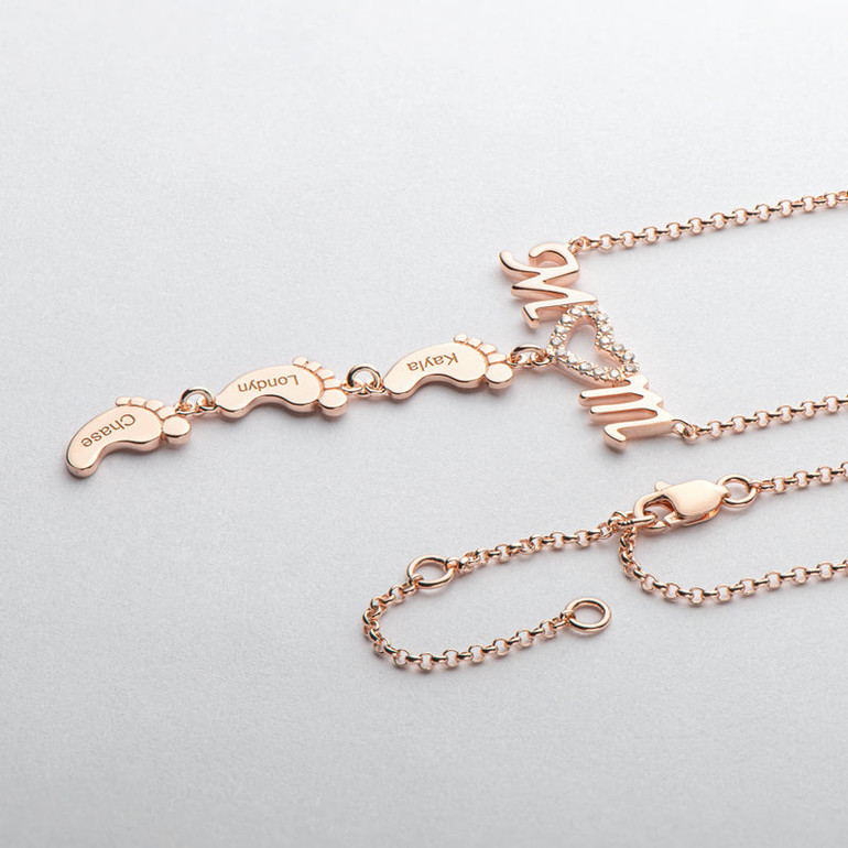 Swarovski Inlay Mom Necklace With Baby Feet