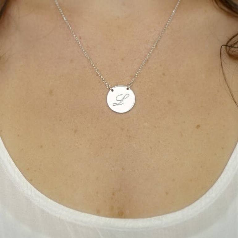 Engraved Initial Disc Necklace