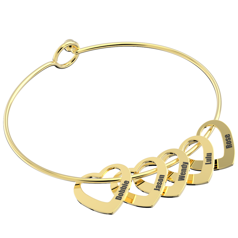 Bangle Bracelet With Heart Shape Pendants