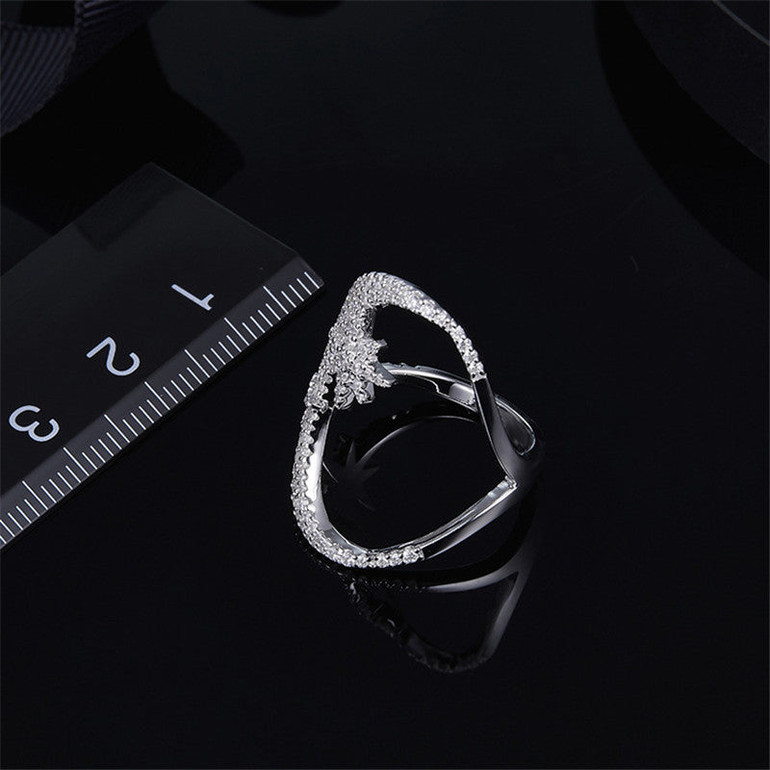 S925 Pure Silver High-end Micro Inlaid Crystal Diamond Couple Star Moon Ring Personality