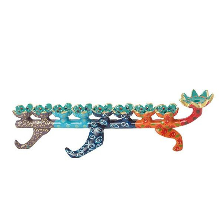 Hanukkah Menorah - Hand Painted - Flowers