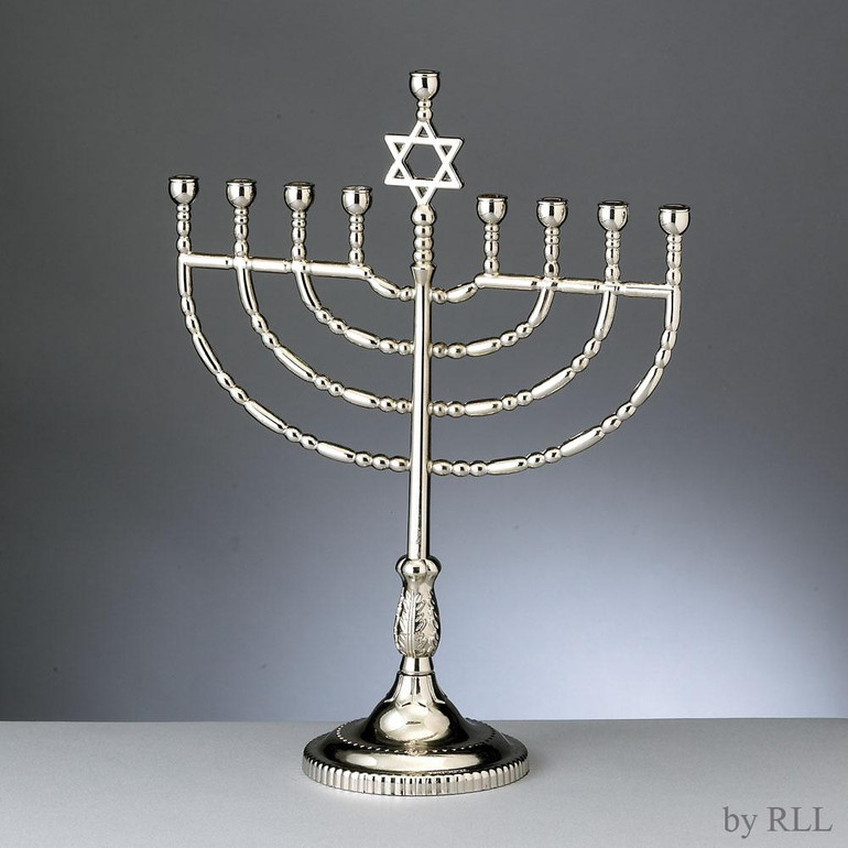 Menorah, Large Traditional, Silvertone, 9"x 12" Color Box
