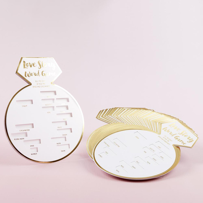 White Bridal Shower Game Card with Gold Foil - Ring Shape (Set of 30)