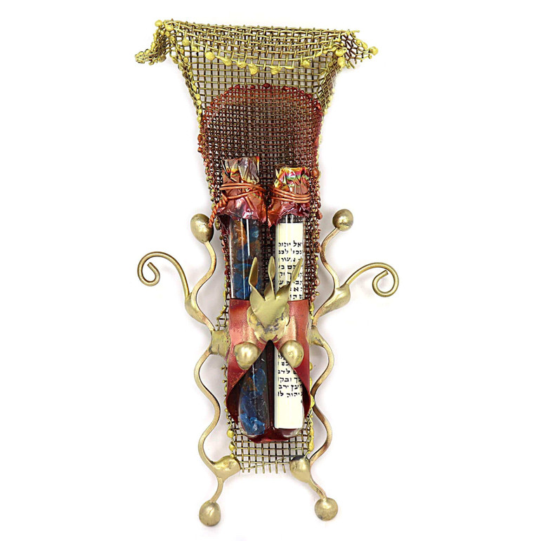 Under The Huppah Wedding Glass Keepsake Mezuzah Case & Stand By Gary Rosenthal, Keepsakes In Multi-Colored,gold Size: 2.5 W X 6 H