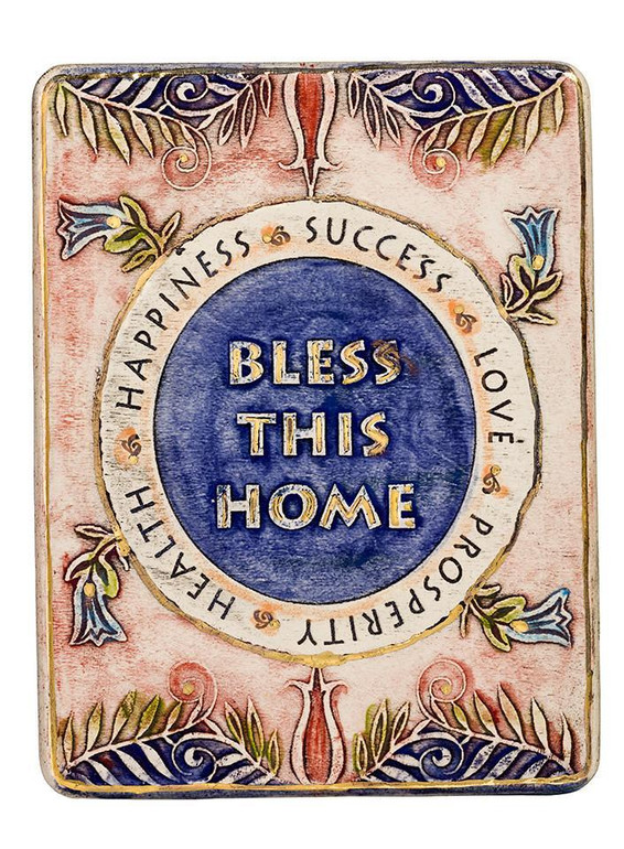 Clay Art Bless This Home Wall Hanging Plaque Hand Made and Decorated With 24k Gold