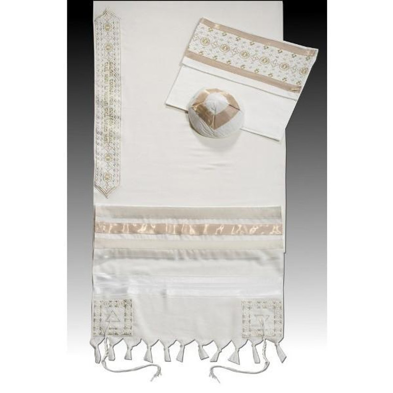 Gold Embroidered Prayer Shawl Tallit Set