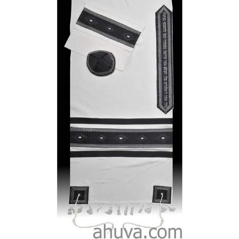 Geometric Black Embroidered Tallit Set