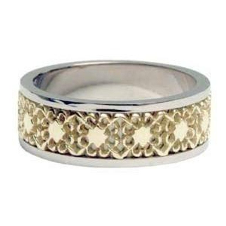 Flowered White & Yellow Gold Pattern Ring