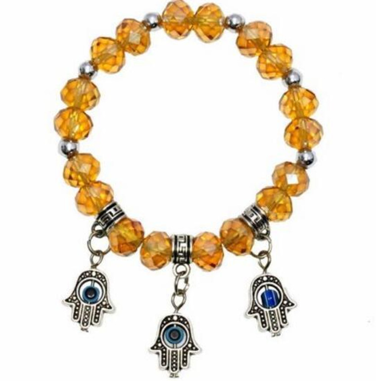 Crystal Bracelet In Any Color With 3 Silver Hamsa Charms. Wear As Anklet !