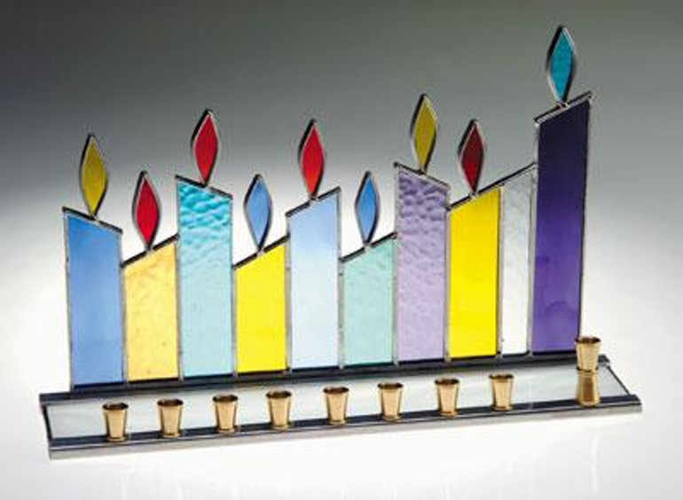 Stained Glass Designs - Colorful Candles Hanukkah Menorah