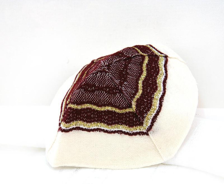 Wool Tallit  - Bourdeaux on White