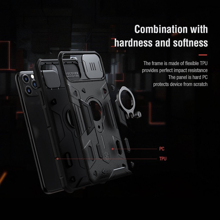 Slide Camera Protect Privacy Ring Phone Stand Holder Back Cover for For iPhone 11 Pro Max Case